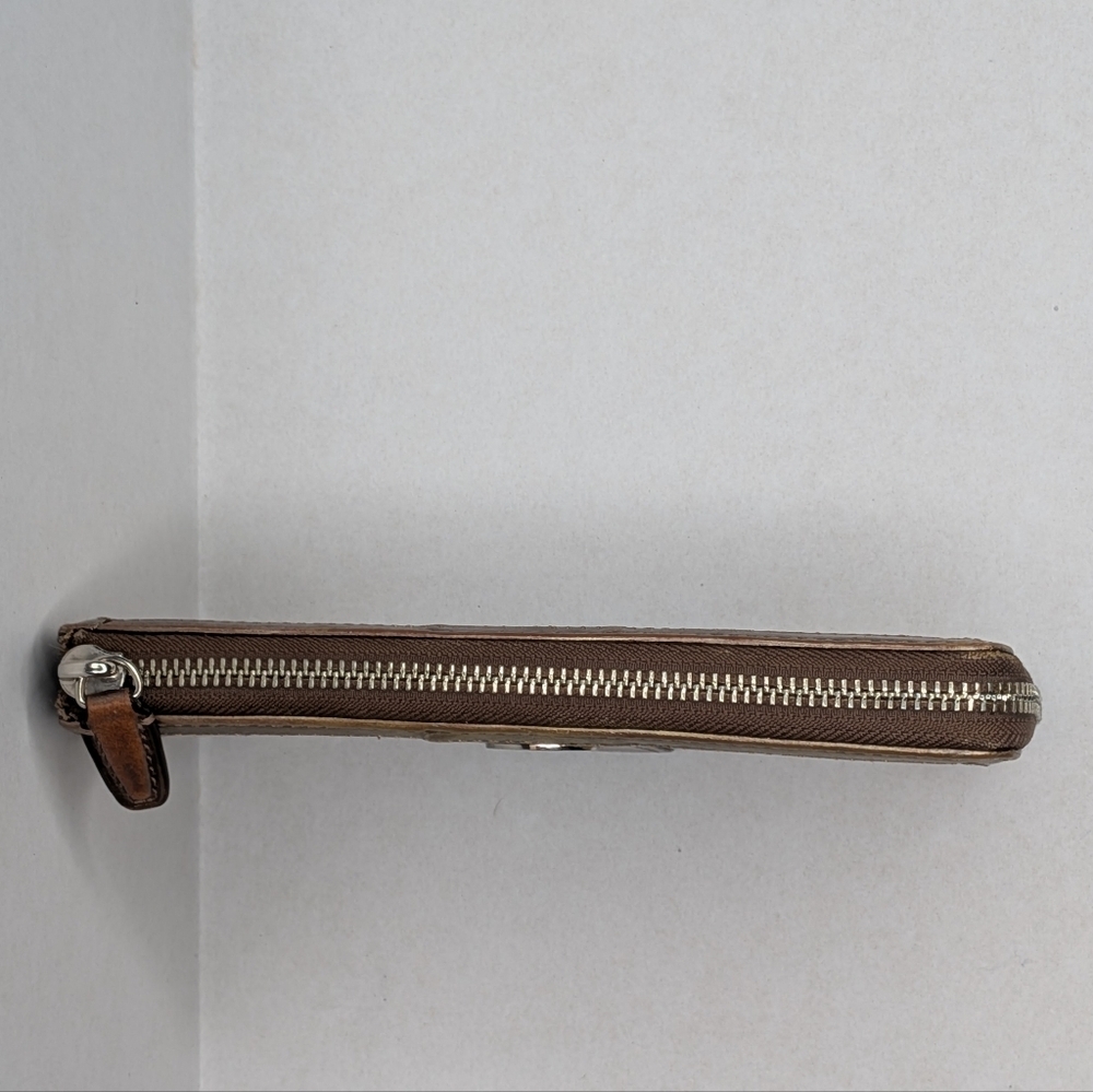 Coach Wallet Signature Monogram Bronze Tan Metallic Stripe Canvas & Leather Zip - Picture 5 of 13